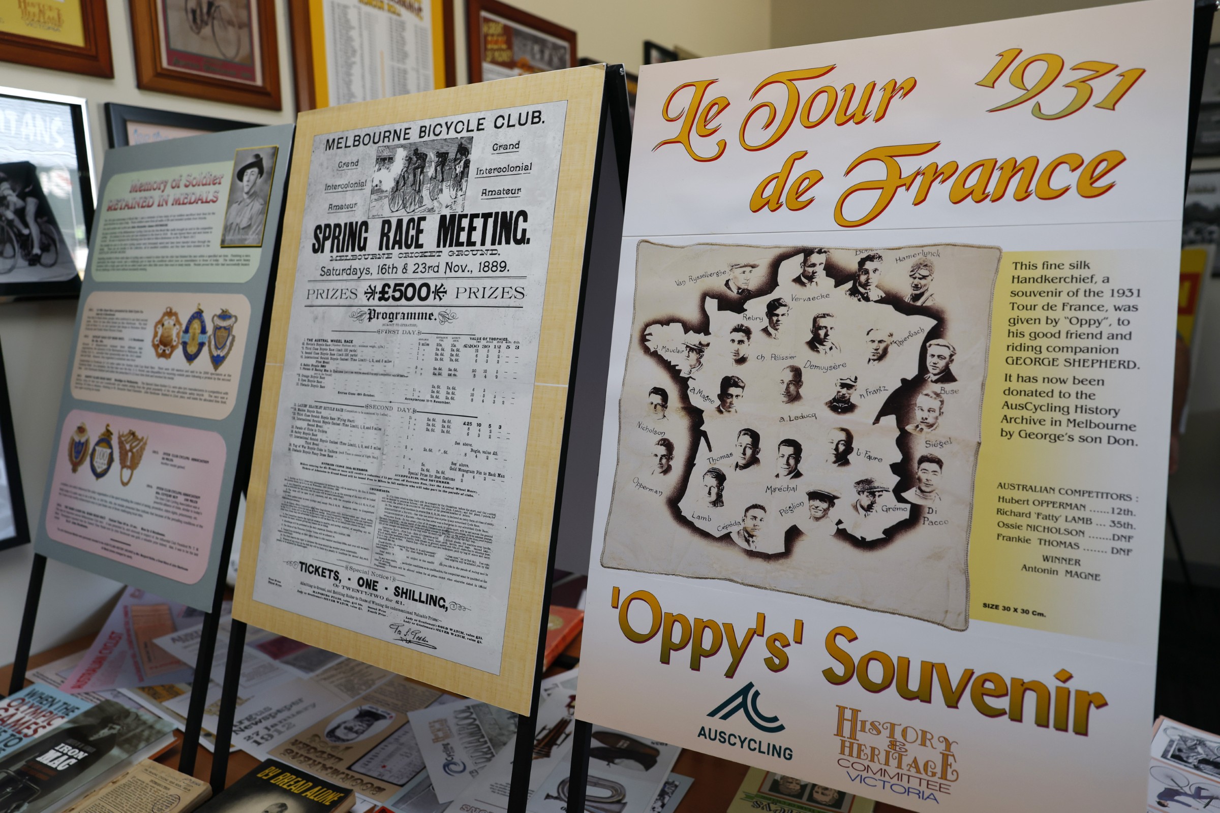 A Tour de France souvenir handkerchief, part of the AusCycling Victorian History Archive managed by the AusCycling History and Heritage Victorian sub-committee